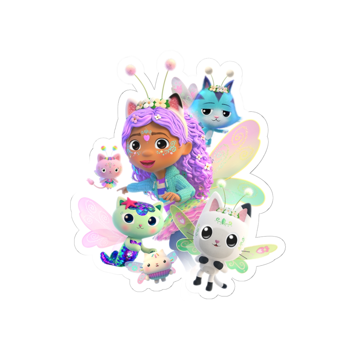Fairy Girl and Magical Animal Friends Kiss-Cut Sticker | Cute Pastel Characters | Gabby's Dollhouse — official Gabby's Dollhouse Stickers